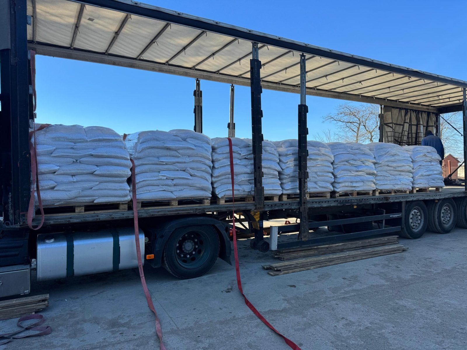Palletized bags in truck
